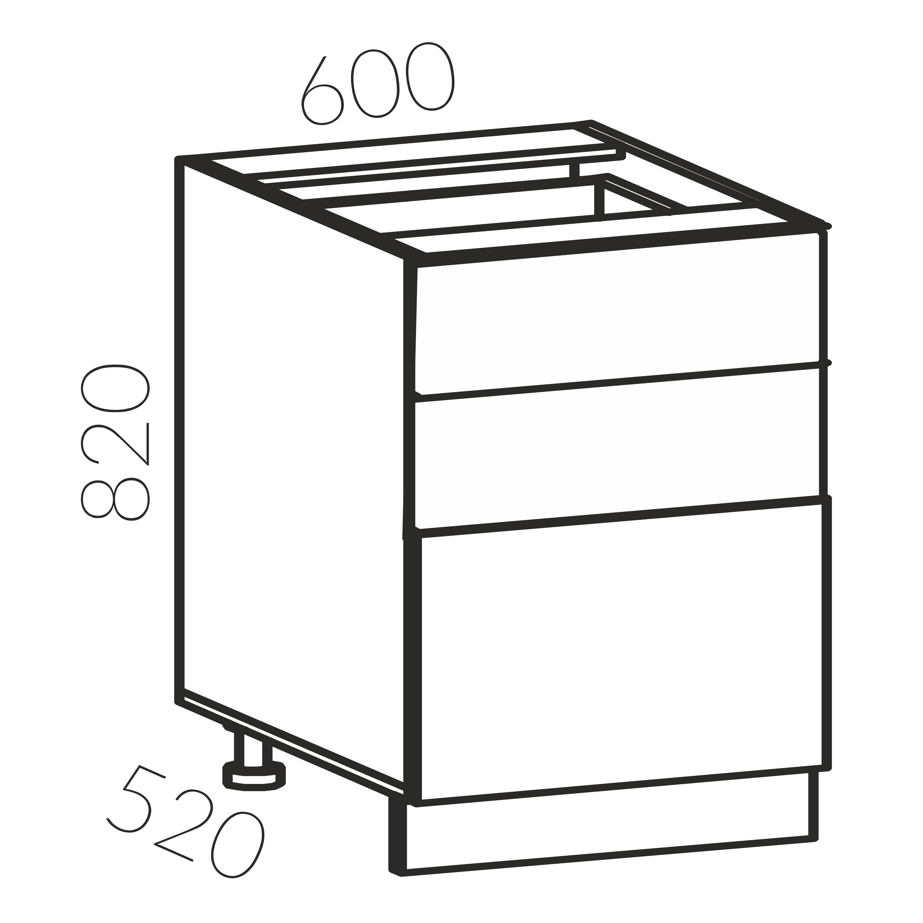 Тумба рабочая 600 с 3 ящ. (Кофе)